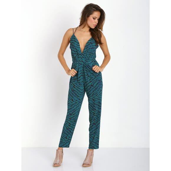 Lovers + Friends My Way Teal Green Print Jumpsuit Size SP NWT - Picture 1 of 11